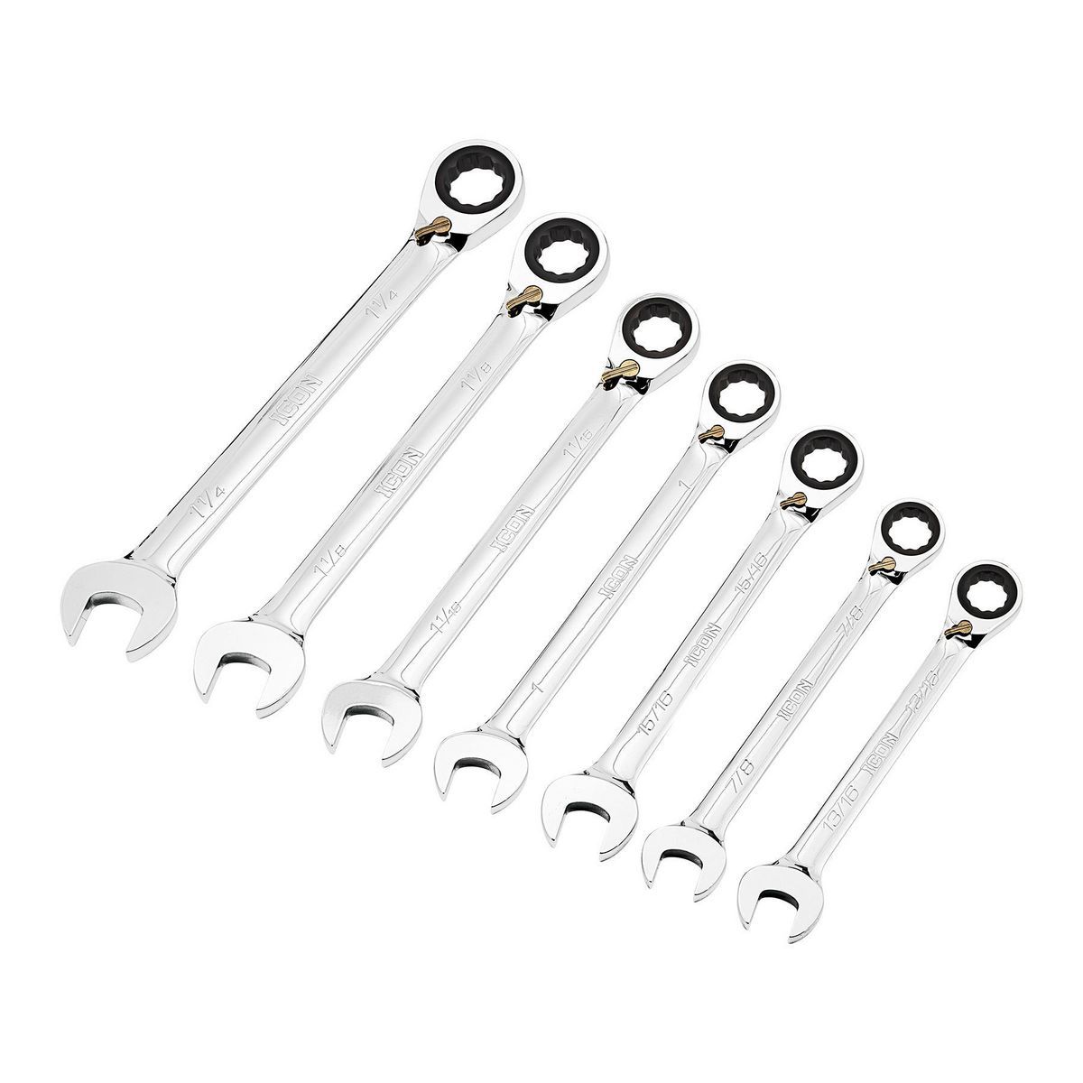 Professional Large Reversible SAE Ratcheting Combination Wrench Set, 7-Piece