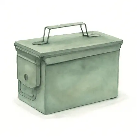 Water color illustrative image of a generic 0.30 Caliber Ammo Box