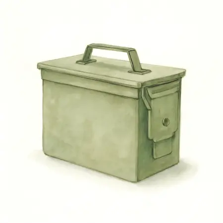 Water color illustrative image of a generic 0.50 Caliber Ammo Box
