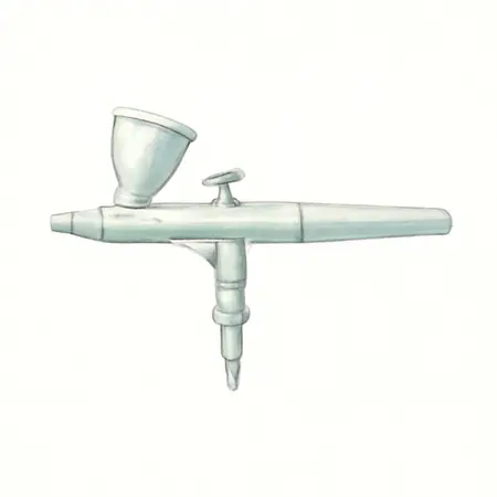 Water color illustrative image of a generic 0.3mm Gravity-Feed Dual-Action Airbrush