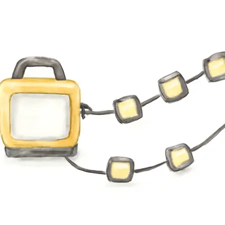 Water color illustrative image of a generic 10,000 Lumen 50 ft. LED String Work Light