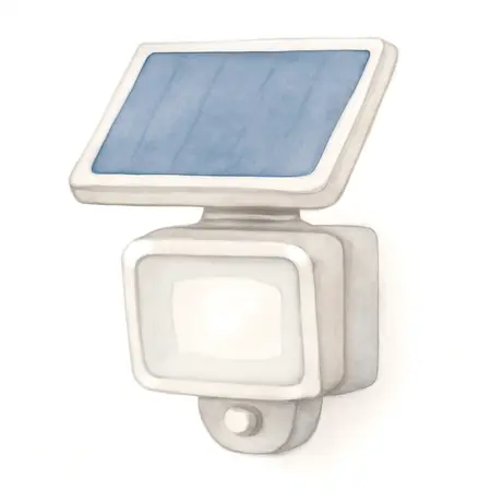 Water color illustrative image of a generic 1000 Lumen Solar Powered, Motion Activated, Peel-and-stick, Waterproof Security Light