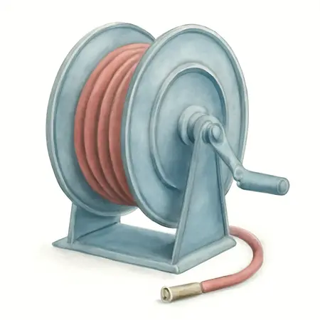 Water color illustrative image of a generic 100 Ft. Manual Steel Air Hose Reel