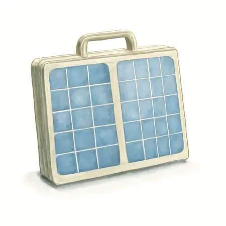 Water color illustrative image of a generic 100 Watt Solar Panel Briefcase