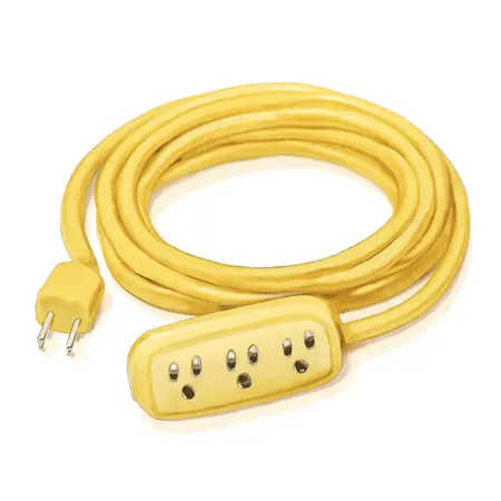 Water color illustrative image of a generic 100 ft. x 10/3 Gauge Triple Tap Extension Cord, Yellow