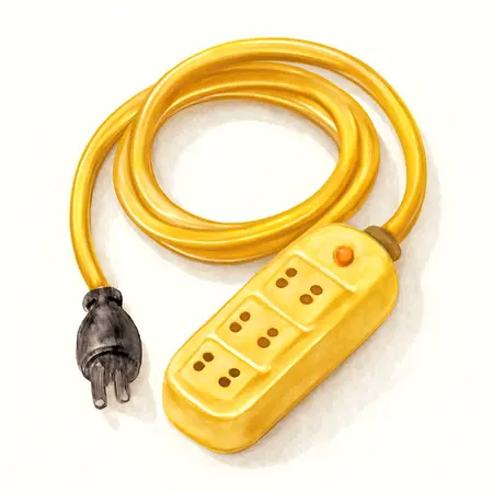 Water color illustrative image of a generic 100 ft. x 12/3 Gauge Multiple Outlet Extension Cord with Indicator Light, Yellow/Black