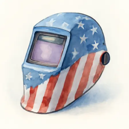 Water color illustrative image of a generic 10.1 sq. in. ARCSAFE Auto-Darkening Welding Helmet with American Flag Design