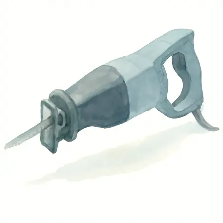 Water color illustrative image of a generic 10 Amp Variable Speed Reciprocating Saw