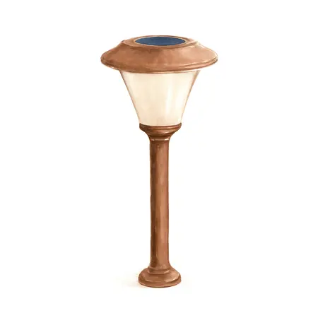 Water color illustrative image of a generic 10 Lumen 13 in. Solar LED Brown Finish Pathway Light