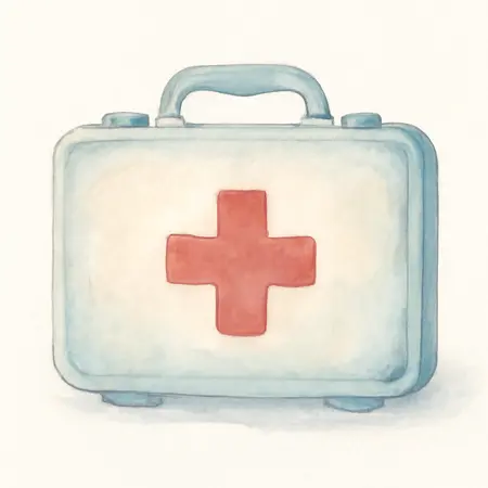 Water color illustrative image of a generic 10-Person First Aid Kit, 101-Piece