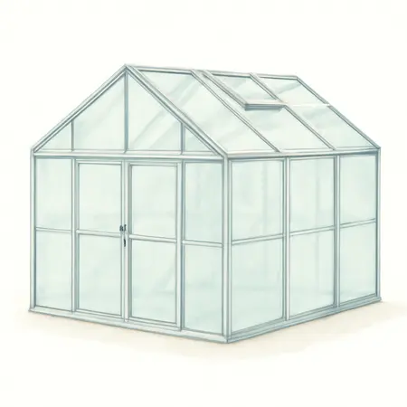 Water color illustrative image of a generic 10 ft. x 12 ft. Greenhouse with 4 Vents