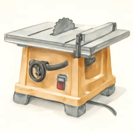 Water color illustrative image of a generic 15 Amp , 10 in. Compact Jobsite Table Saw with Rack and Pinion Fence