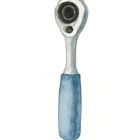 Water color illustrative image of a generic 10mm Side-Terminal Battery Ratchet Wrench