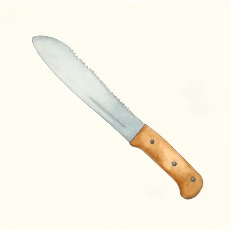 Water color illustrative image of a generic 11-1/4 in. Machete with Serrated Blade