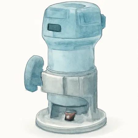 Water color illustrative image of a generic 6.5 Amp Variable Speed Compact Router