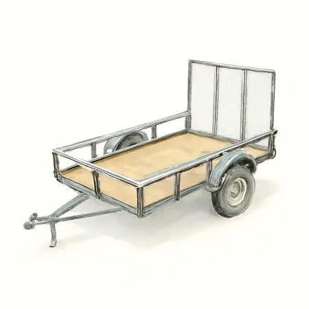 Water color illustrative image of a generic 1195 lb. Capacity, 48-5/8 in. x 96-1/4 in. Heavy Duty Folding Trailer