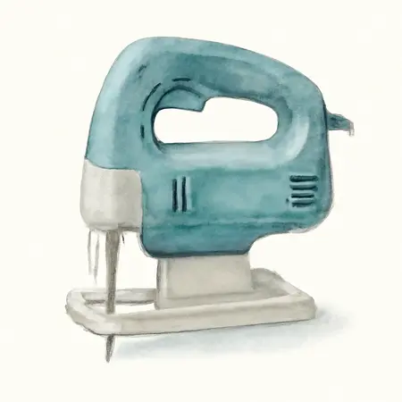 Water color illustrative image of a generic 11 Amp, 5 in. Deep Cut Variable-Speed Band Saw