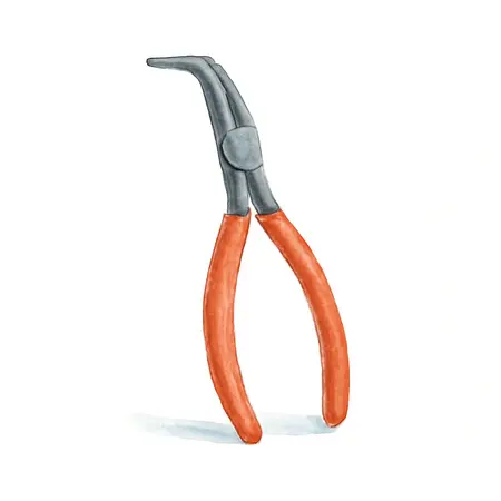 Water color illustrative image of a generic 11 in. 90° Bent Nose Long Reach Pliers