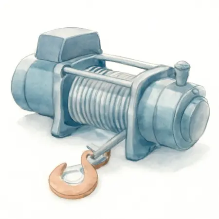 Water color illustrative image of a generic 12,000 lb. Truck/SUV Winch with Wire Rope