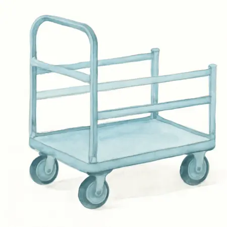 Water color illustrative image of a generic 1200 lb. Capacity Steel Utility Cart with Removable Sides