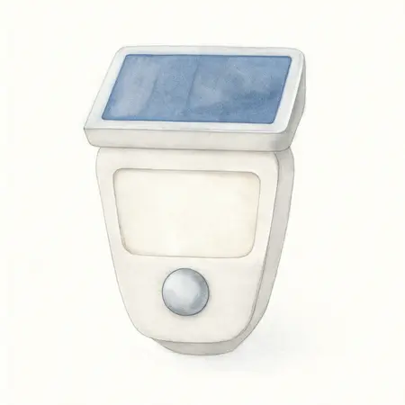 Water color illustrative image of a generic 120 Lumen Solar Motion Security Light - White