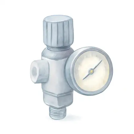 Water color illustrative image of a generic 125 PSI Air Flow Regulator with Gauge