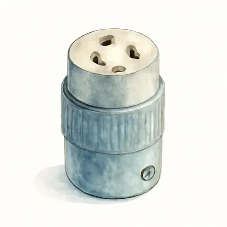 Water color illustrative image of a generic 125V, 15 Amp Female Plug Connector