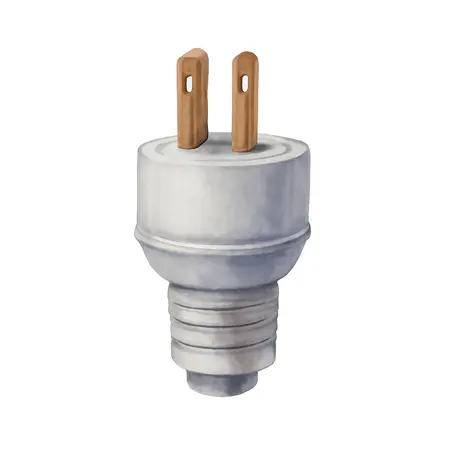 Water color illustrative image of a generic 125v, 15 Amp Male Plug Connector