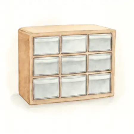 Water color illustrative image of a generic 12 Drawer Storage Organizer