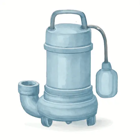 Water color illustrative image of a generic 1/2 HP Submersible Sewage Pump with Tether Switch