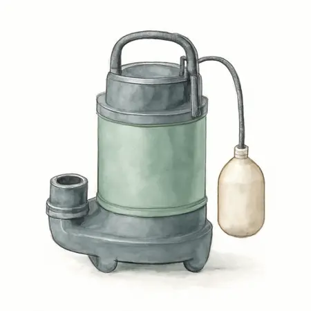 Water color illustrative image of a generic 1/2 HP Submersible Sump-Effluent Pump with Vertical Float Switch 4400 GPH