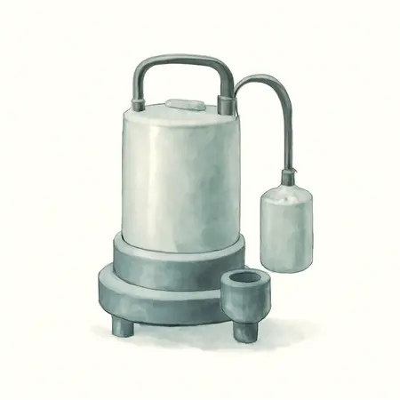 Water color illustrative image of a generic 1/2 HP Submersible Sump Pump with Heavy Duty Vertical Float Switch 5200 GPH
