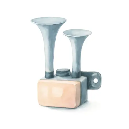 Water color illustrative image of a generic 12V 2-Trumpet Car Horn