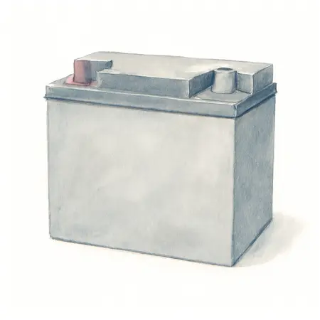 Water color illustrative image of a generic 12V, 35 Ah Sealed Lead Acid Battery