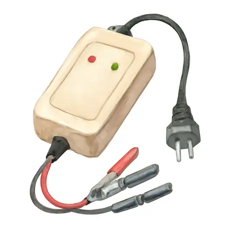 Water color illustrative image of a generic 12V Automatic Battery Maintainer