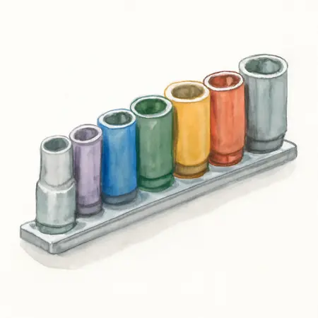 Water color illustrative image of a generic 1/2 in. Drive Metric Color Coded Socket Set, 10 Piece