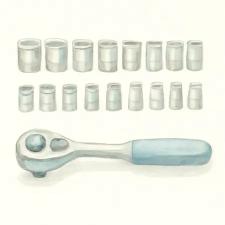 Water color illustrative image of a generic 1/2 in. Drive SAE & Metric Chrome Socket and Ratchet Set, 21 Piece