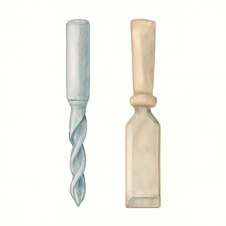 Water color illustrative image of a generic 1/2 in. Mortising Bit and Chisel