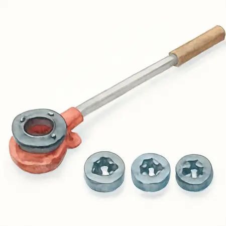 Water color illustrative image of a generic 1/2 in. - 1 in. Ratcheting Pipe Threader Set, 5 Piece
