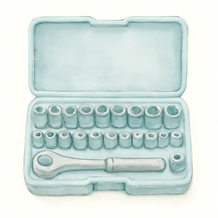 Water color illustrative image of a generic 1/2 in. Drive, SAE and Metric Master Socket Set, 83-Piece