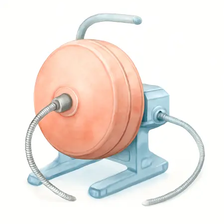 Water color illustrative image of a generic 1/2 in.  x 50 ft.  Automatic Feed Drain Cleaning Drum Machine