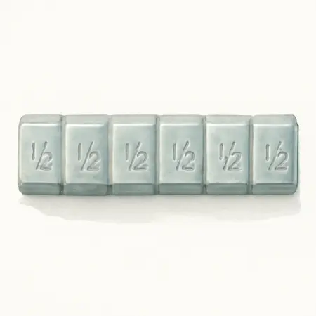 Water color illustrative image of a generic 1/2 oz. Wheel Weights