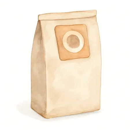 Water color illustrative image of a generic 12 to 16 Gallon High Efficiency Dry Pick-Up Vacuum Dust Collection Bags, 2 Pack