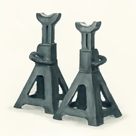 Water color illustrative image of a generic 12 Ton Heavy Duty Ratcheting Jack Stands, Black