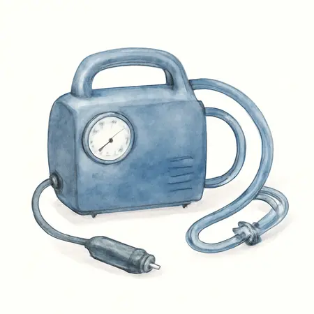 Water color illustrative image of a generic 12v 150 PSI Portable Inflator