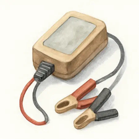 Water color illustrative image of a generic 12V Deluxe Battery Maintainer and Float Charger