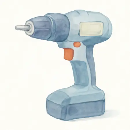 Water color illustrative image of a generic 12v Lithium-Ion 3/8 in.  Cordless Drill/Driver and Flashlight Kit