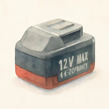 Water color illustrative image of a generic 12v Max Lithium 2.0 Ah Battery