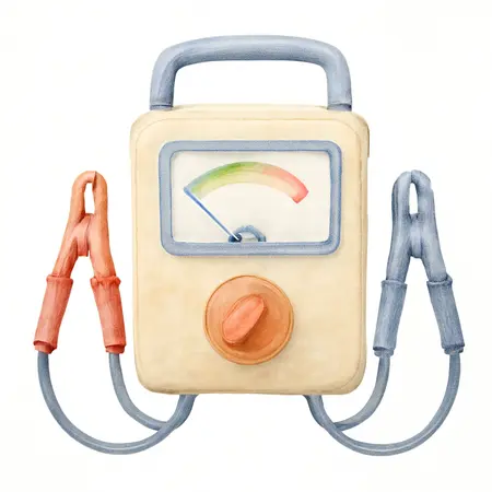 Water color illustrative image of a generic 135 Amp, 6/12V Battery and System Load Tester