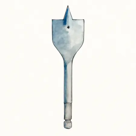 Water color illustrative image of a generic 1-3/8 in. Wide, 1/4 in. Hex Shank Spade Bit